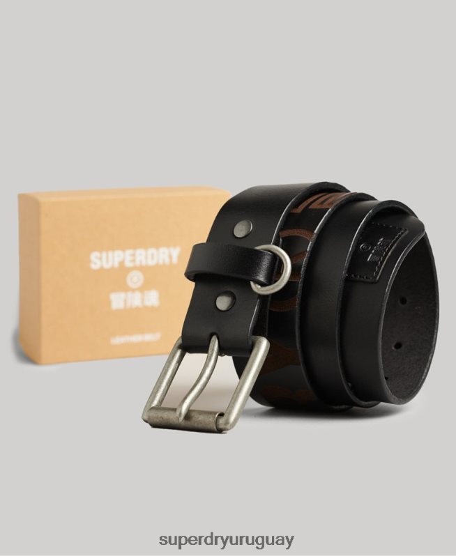 uy Superdry hombres caja de regalo con cinturón de cuero repujado negro DT2N8Z6453 accesorios