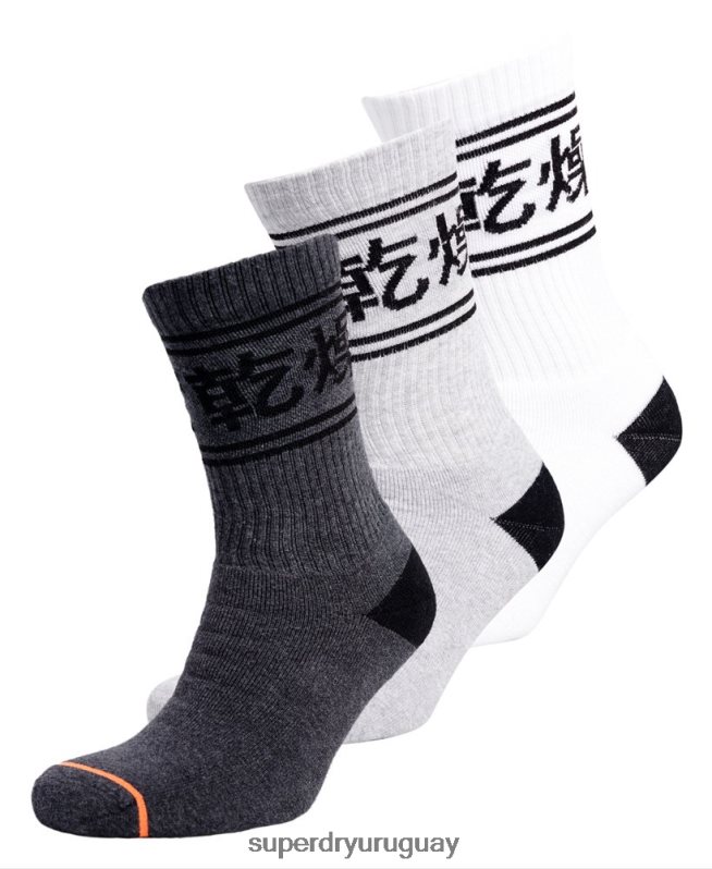 uy Superdry hombres Pack de tres calcetines de algodón orgánico Trophy Crew gris oscuro DT2N8Z1882 accesorios