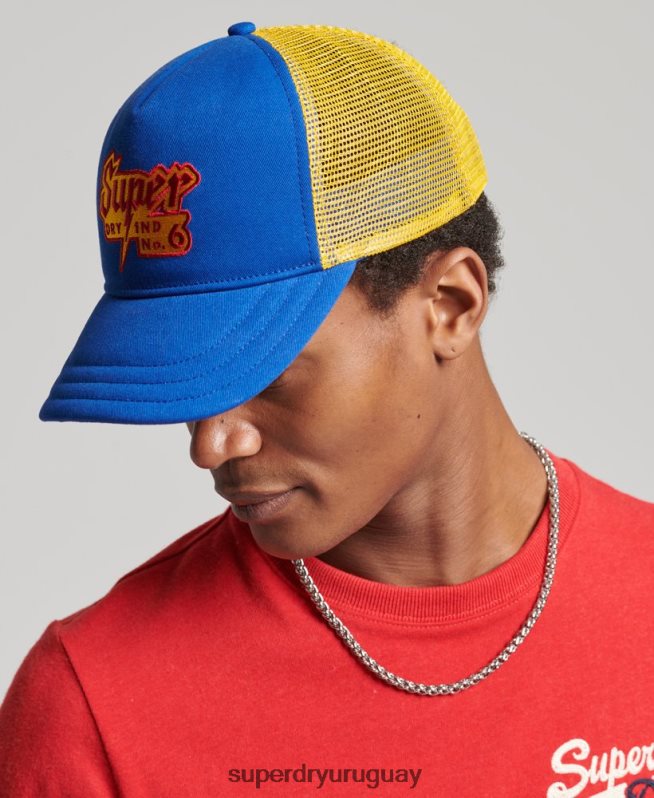 uy Superdry hombres gorra de camionero con gráfico vintage azul DT2N8Z1669 accesorios
