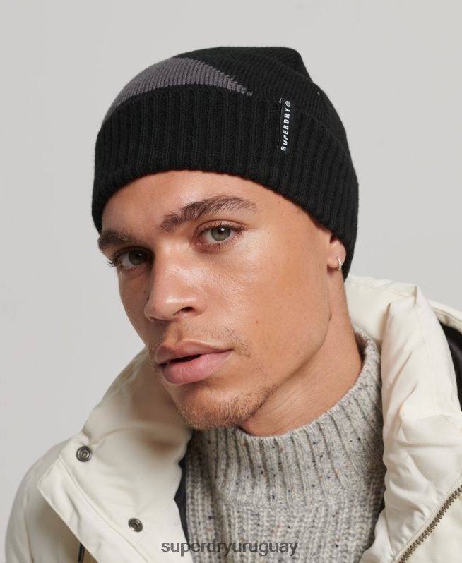 uy Superdry hombres gorro con puño de nieve negro DT2N8Z1695 accesorios