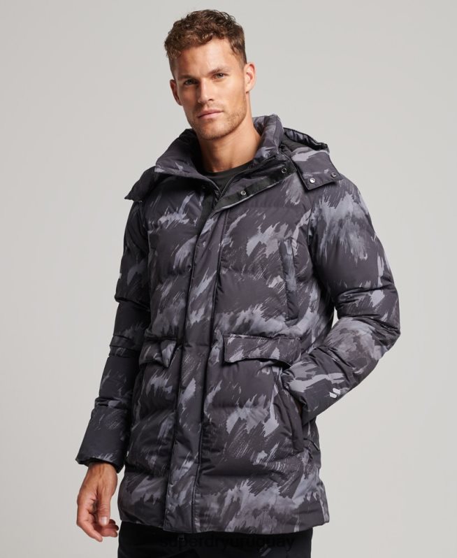 uy Superdry hombres abrigo acolchado boxy gris oscuro DT2N8Z5365 ropa