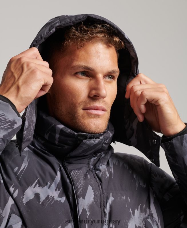 uy Superdry hombres abrigo acolchado boxy gris oscuro DT2N8Z5365 ropa