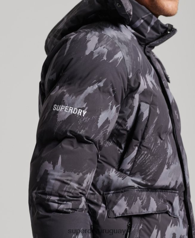 uy Superdry hombres abrigo acolchado boxy gris oscuro DT2N8Z5365 ropa