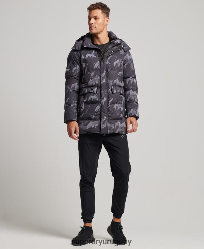 uy Superdry hombres abrigo acolchado boxy gris oscuro DT2N8Z5365 ropa