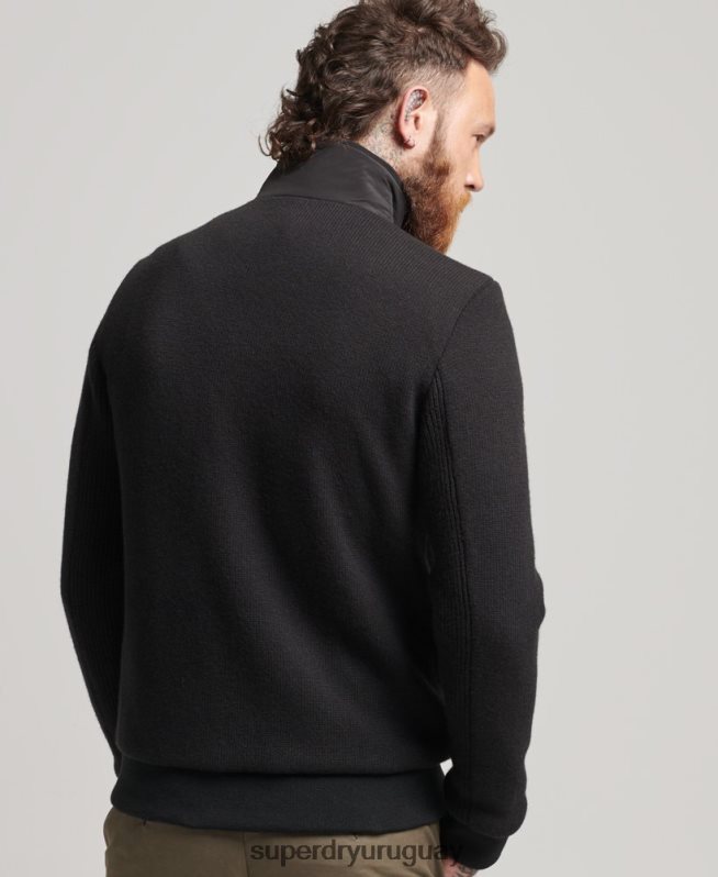 uy Superdry hombres abrigo acolchado con mezcla de punto híbrido negro DT2N8Z1035 ropa