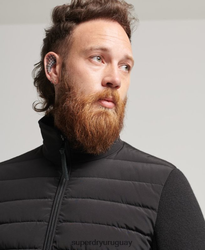 uy Superdry hombres abrigo acolchado con mezcla de punto híbrido negro DT2N8Z1035 ropa