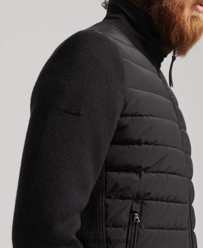 uy Superdry hombres abrigo acolchado con mezcla de punto híbrido negro DT2N8Z1035 ropa