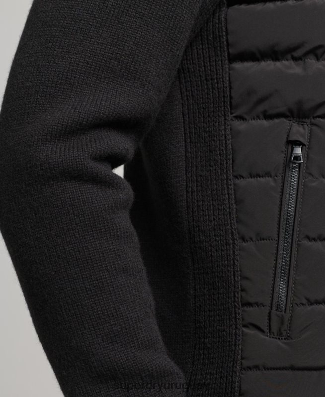 uy Superdry hombres abrigo acolchado con mezcla de punto híbrido negro DT2N8Z1035 ropa