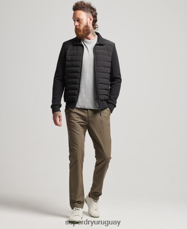 uy Superdry hombres abrigo acolchado con mezcla de punto híbrido negro DT2N8Z1035 ropa