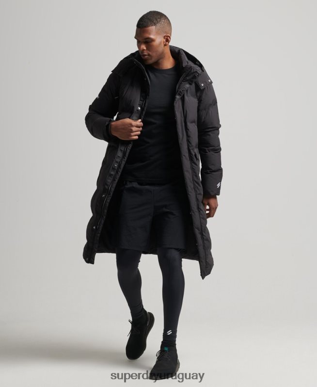 uy Superdry hombres abrigo acolchado con palangre negro DT2N8Z4489 ropa