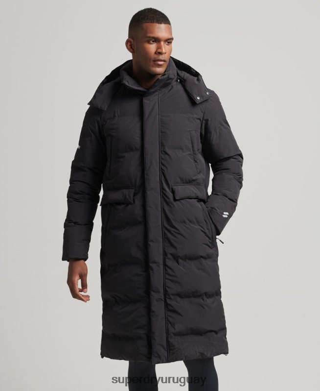 uy Superdry hombres abrigo acolchado con palangre negro DT2N8Z4489 ropa