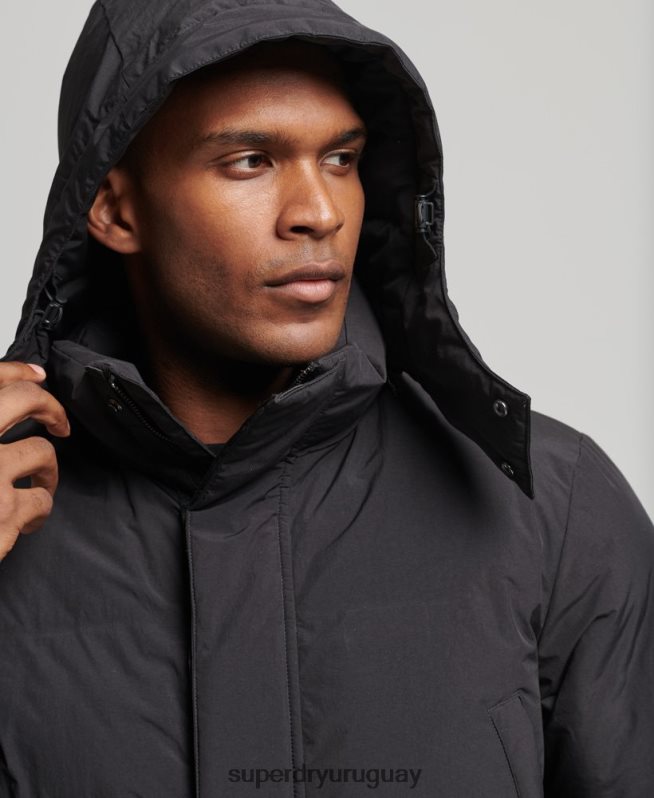 uy Superdry hombres abrigo acolchado con palangre negro DT2N8Z4489 ropa