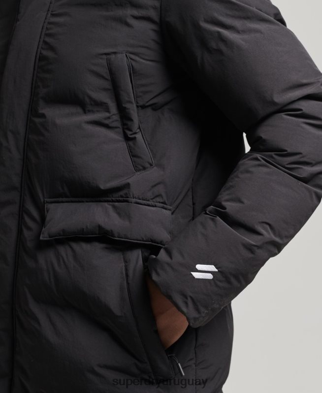 uy Superdry hombres abrigo acolchado con palangre negro DT2N8Z4489 ropa