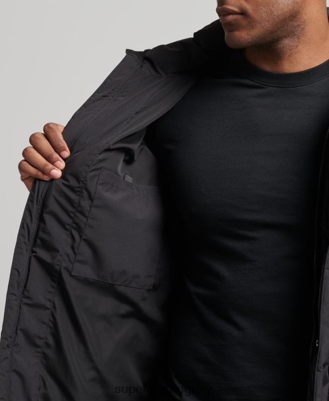 uy Superdry hombres abrigo acolchado con palangre negro DT2N8Z4489 ropa