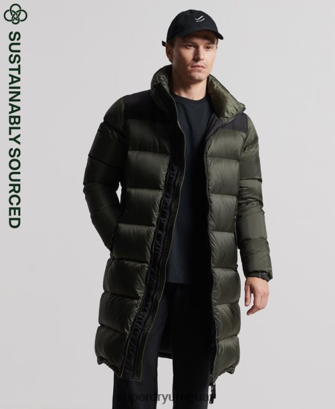 uy Superdry hombres abrigo acolchado con plumas largas caqui DT2N8Z4556 ropa