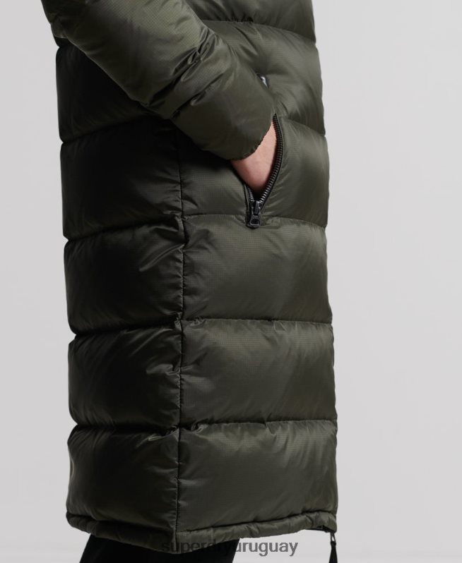 uy Superdry hombres abrigo acolchado con plumas largas caqui DT2N8Z4556 ropa