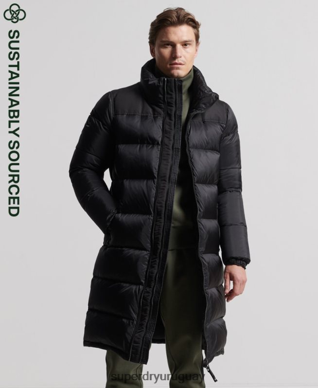uy Superdry hombres abrigo acolchado con plumas largas negro DT2N8Z4652 ropa