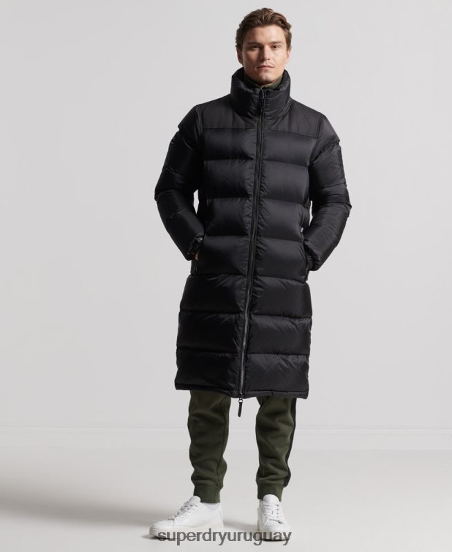 uy Superdry hombres abrigo acolchado con plumas largas negro DT2N8Z4652 ropa
