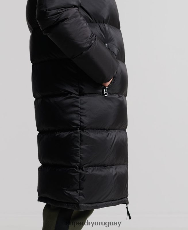 uy Superdry hombres abrigo acolchado con plumas largas negro DT2N8Z4652 ropa