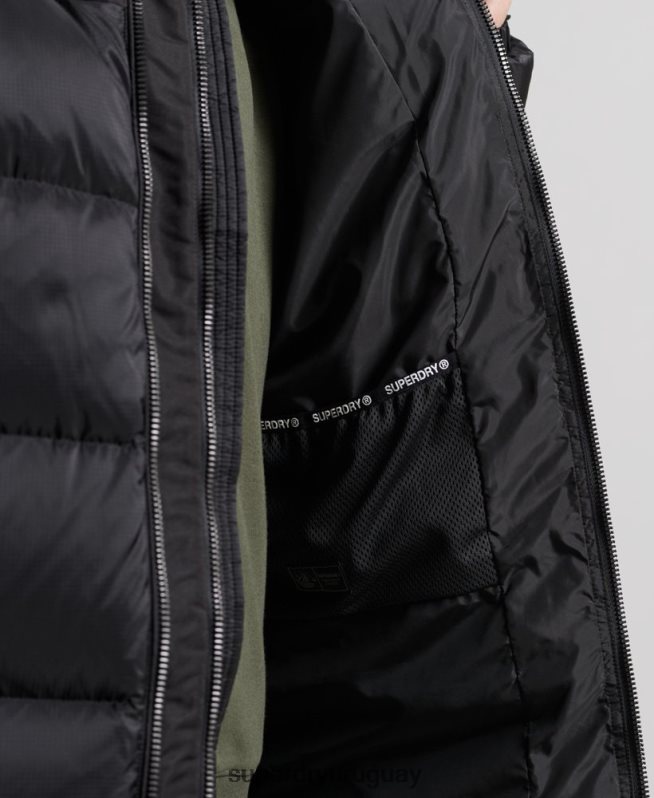 uy Superdry hombres abrigo acolchado con plumas largas negro DT2N8Z4652 ropa