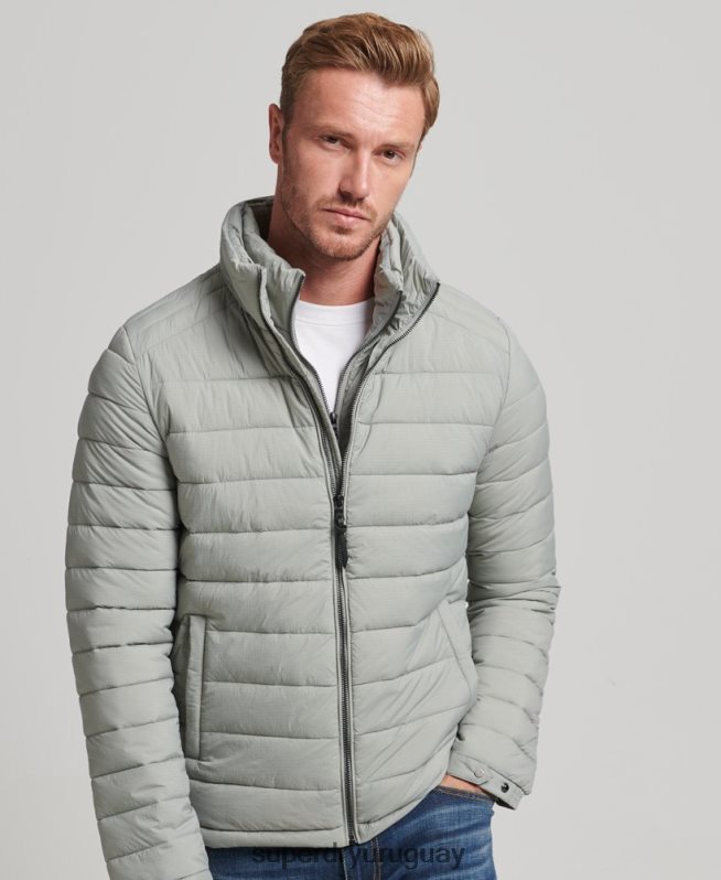 uy Superdry hombres abrigo acolchado corto y ligero gris claro DT2N8Z1044 ropa