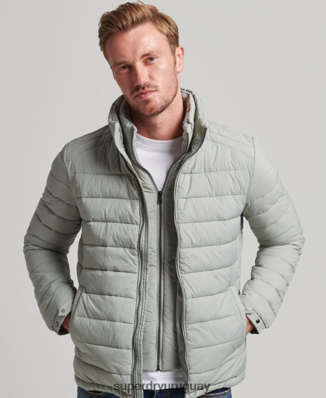 uy Superdry hombres abrigo acolchado corto y ligero gris claro DT2N8Z1044 ropa