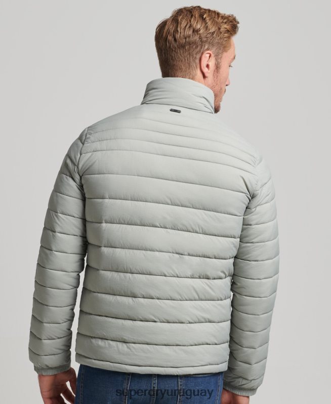 uy Superdry hombres abrigo acolchado corto y ligero gris claro DT2N8Z1044 ropa