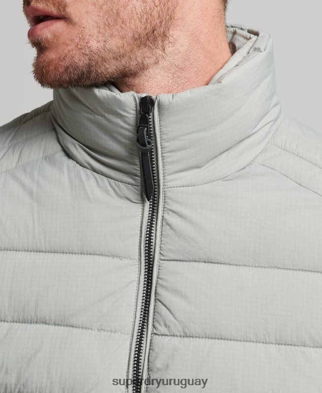uy Superdry hombres abrigo acolchado corto y ligero gris claro DT2N8Z1044 ropa