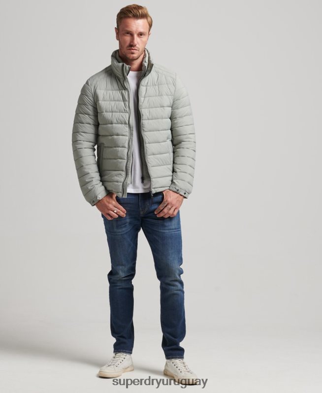 uy Superdry hombres abrigo acolchado corto y ligero gris claro DT2N8Z1044 ropa
