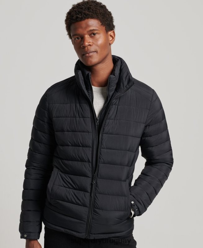 uy Superdry hombres abrigo acolchado corto y ligero negro DT2N8Z1029 ropa