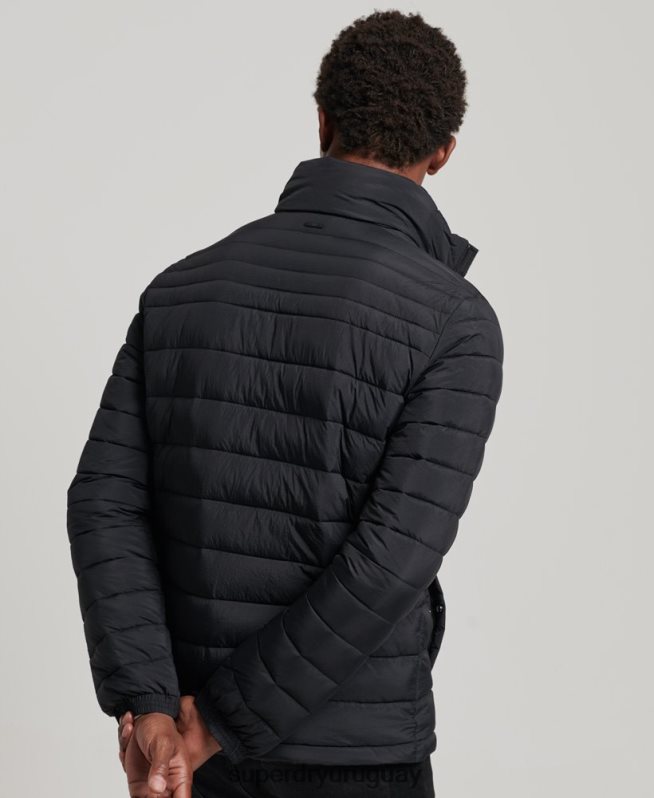 uy Superdry hombres abrigo acolchado corto y ligero negro DT2N8Z1029 ropa