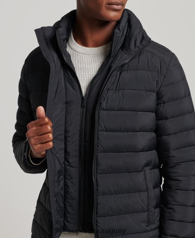 uy Superdry hombres abrigo acolchado corto y ligero negro DT2N8Z1029 ropa