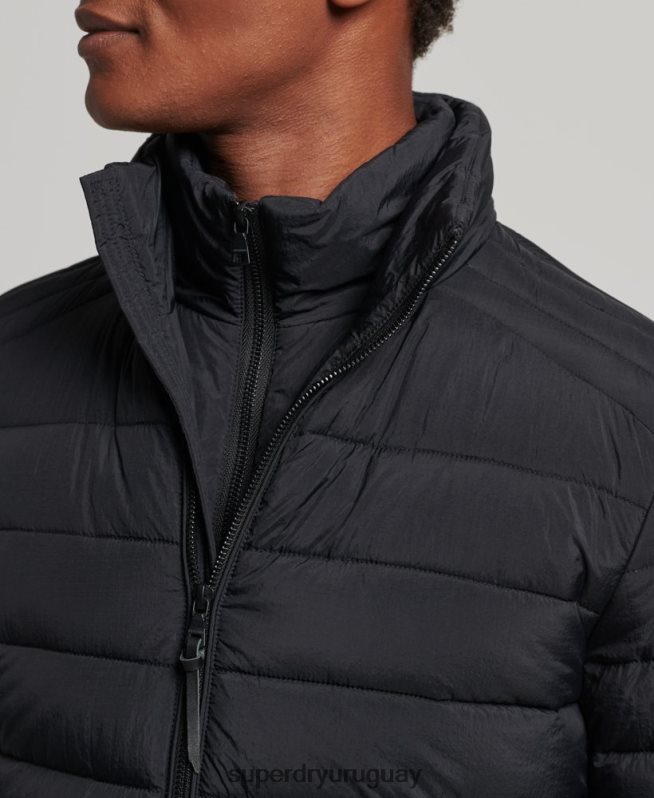 uy Superdry hombres abrigo acolchado corto y ligero negro DT2N8Z1029 ropa