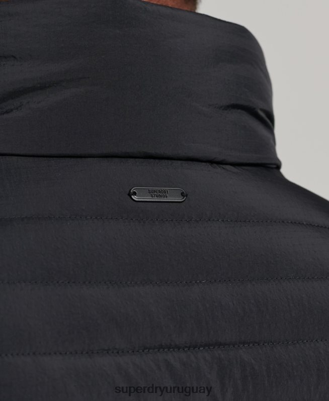 uy Superdry hombres abrigo acolchado corto y ligero negro DT2N8Z1029 ropa
