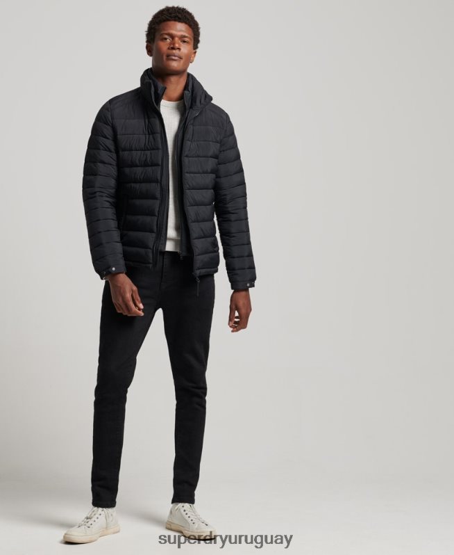uy Superdry hombres abrigo acolchado corto y ligero negro DT2N8Z1029 ropa
