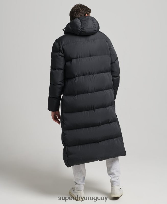 uy Superdry hombres abrigo acolchado extralargo negro DT2N8Z1057 ropa