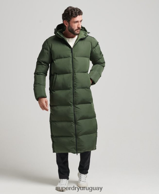 uy Superdry hombres abrigo acolchado extralargo verde DT2N8Z1028 ropa