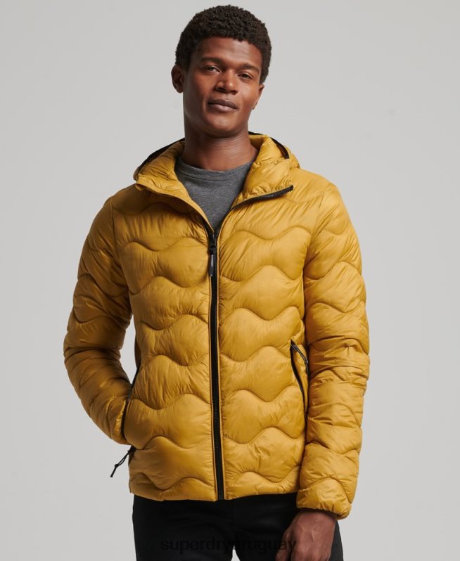 uy Superdry hombres abrigo acolchado ligero con capucha amarillo DT2N8Z1003 ropa