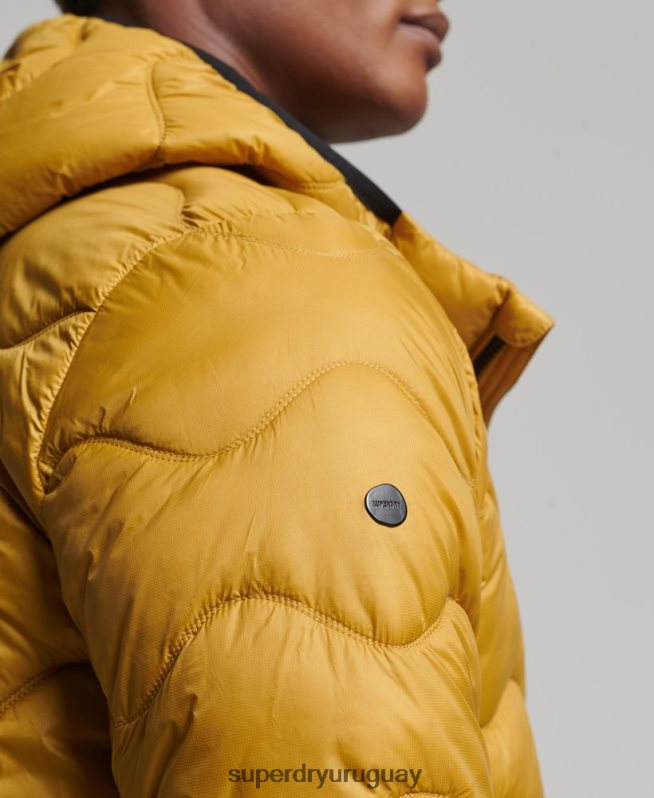 uy Superdry hombres abrigo acolchado ligero con capucha amarillo DT2N8Z1003 ropa