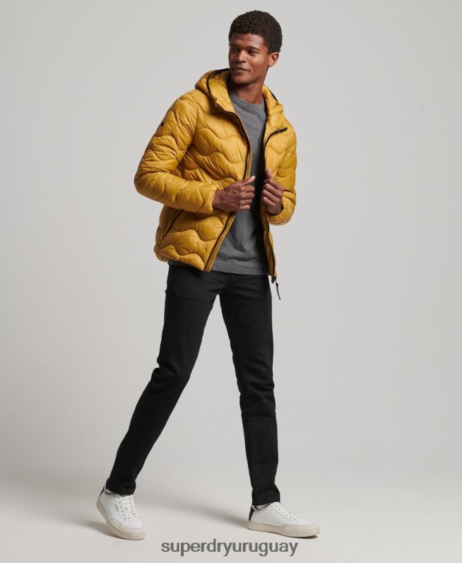 uy Superdry hombres abrigo acolchado ligero con capucha amarillo DT2N8Z1003 ropa