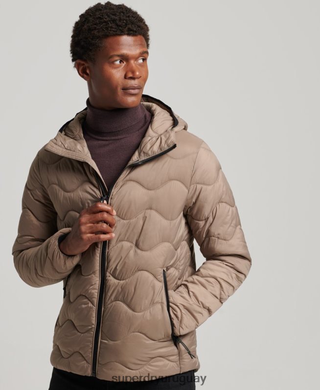 uy Superdry hombres abrigo acolchado ligero con capucha marrón DT2N8Z1002 ropa