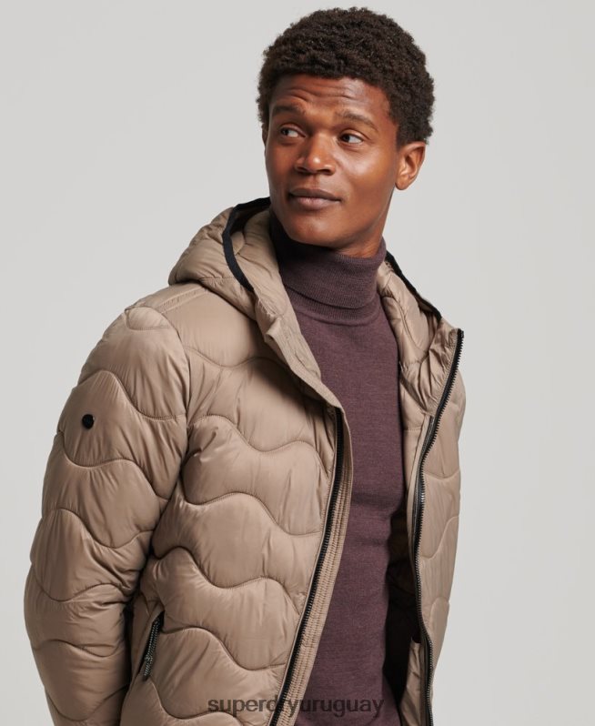 uy Superdry hombres abrigo acolchado ligero con capucha marrón DT2N8Z1002 ropa