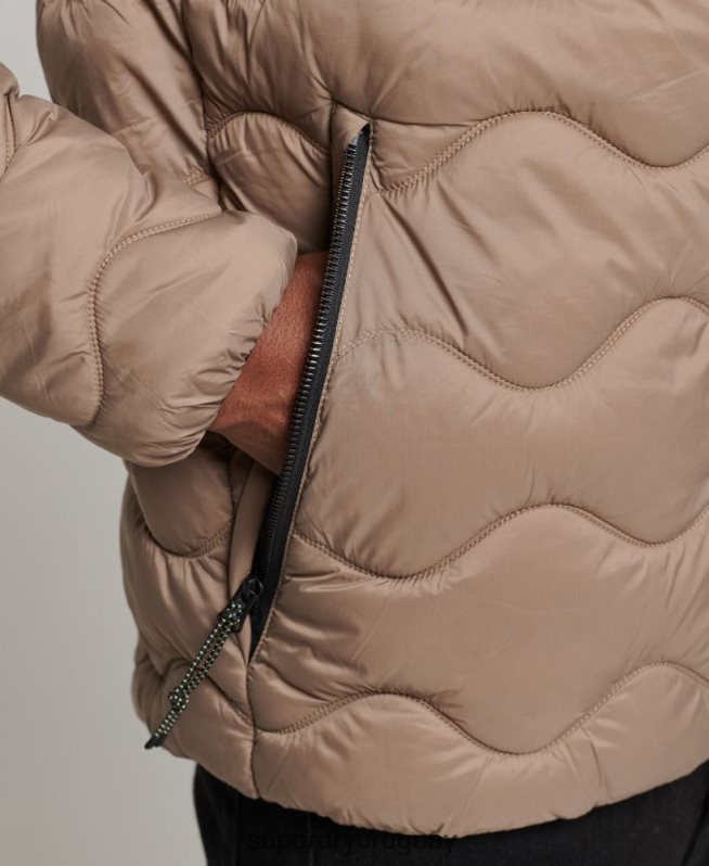 uy Superdry hombres abrigo acolchado ligero con capucha marrón DT2N8Z1002 ropa