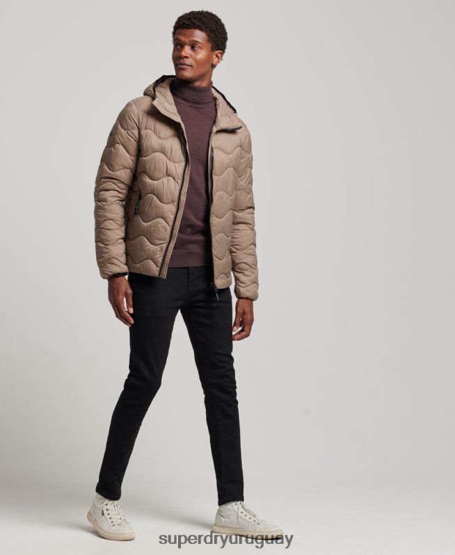 uy Superdry hombres abrigo acolchado ligero con capucha marrón DT2N8Z1002 ropa