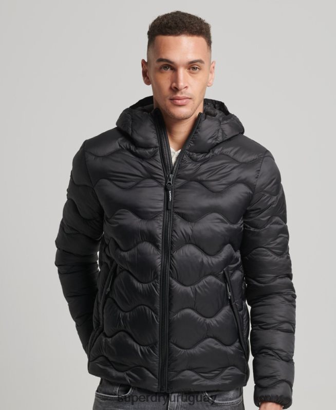 uy Superdry hombres abrigo acolchado ligero con capucha negro DT2N8Z1001 ropa