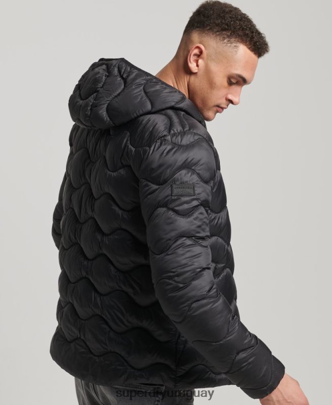 uy Superdry hombres abrigo acolchado ligero con capucha negro DT2N8Z1001 ropa