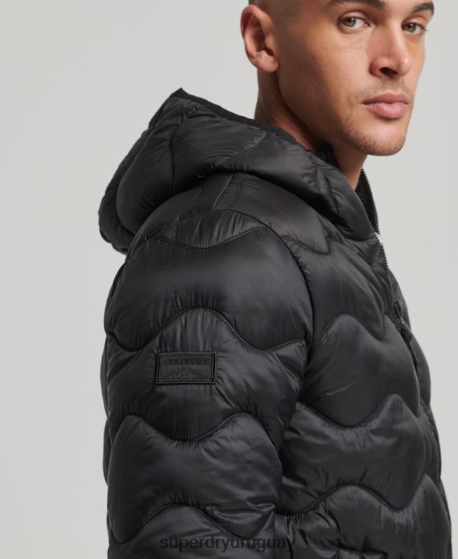 uy Superdry hombres abrigo acolchado ligero con capucha negro DT2N8Z1001 ropa