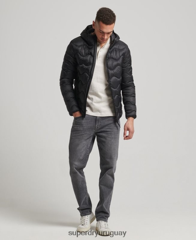 uy Superdry hombres abrigo acolchado ligero con capucha negro DT2N8Z1001 ropa