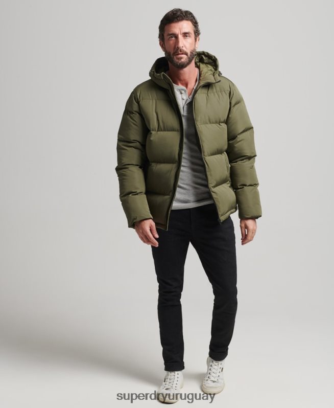 uy Superdry hombres abrigo corto acolchado caqui DT2N8Z989 ropa