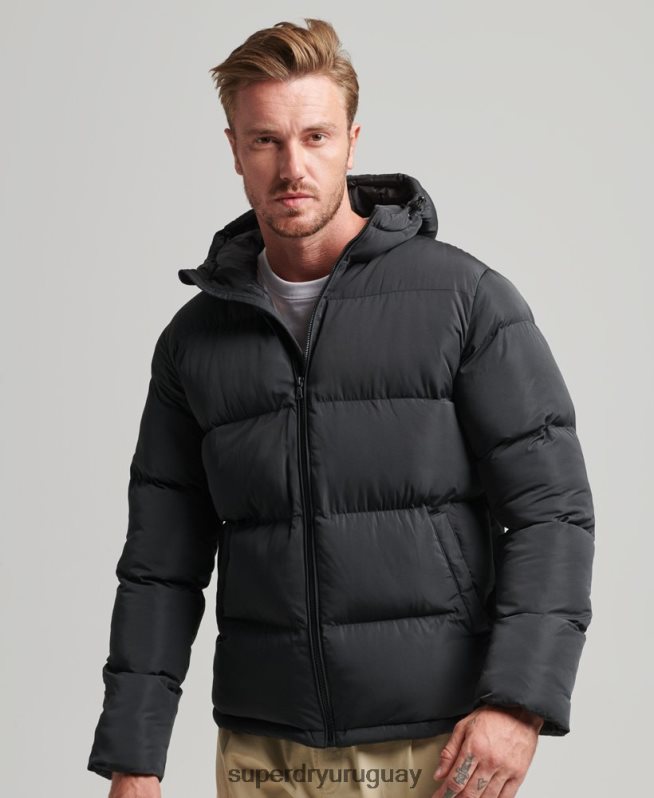 uy Superdry hombres abrigo corto acolchado negro DT2N8Z1056 ropa